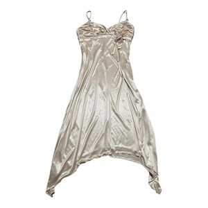 XOXO Women's Cream Silk Double Lining Pointed Bottom Hem Dress